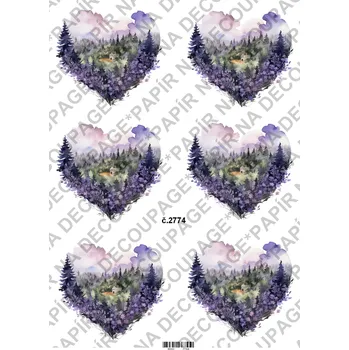 Výtvarný papír Rýžový a soft papír na decoupage - Levandule srdce - KB2774 Materiál: Rýžový papír, Rozměr: A4