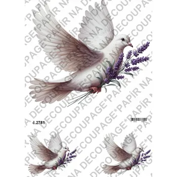 Umělecký papír Rýžový a soft papír na decoupage - Holubička a levandule - KB2781 Materiál: Soft, Rozměr: A4
