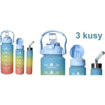 Motivační lahve na vodu 2000 ml, 900 ml, 300 ml duhová