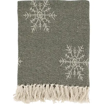 Přehoz na lůžko Zelený bavlněný pléd s vločkami a třásněmi Aix - 130*150 cm