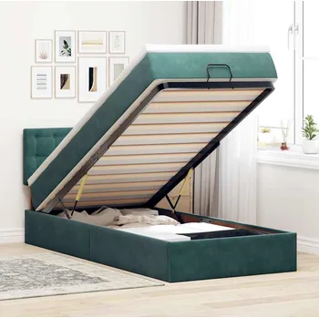 Postel vidaXL Osmanský rám postele s matrací 90x190cm samet [3311887] Barva: Tmavě zelená