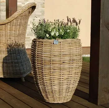 Květináč RATANOVÝ Květináč DRYPOT VASE, Gray Ø40x53 cm (Van der Leeden®)