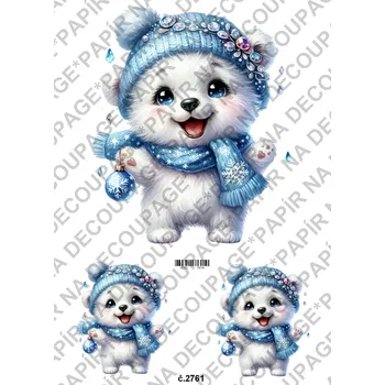 Umělecký papír Rýžový a soft papír na decoupage - Lední medvídek - KB2761 Materiál: Soft, Rozměr: A4