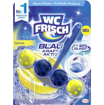 Čistič odpadu WC frisch Blau Kraft Aktiv Lemon závěsný blok 50g - originál z Německa
