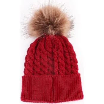 Čepice Dětská pletená čepice s bambulí J857 červená