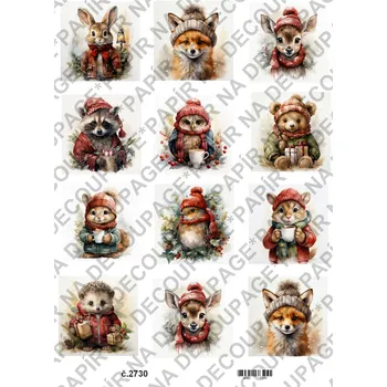 Umělecký papír Rýžový a soft papír na decoupage - Zvířátko v zimě - KB2730 Materiál: Rýžový papír, Rozměr: A4