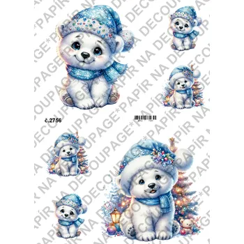 Umělecký papír Rýžový a soft papír na decoupage - Lední medvídek - KB2756 Materiál: Soft, Rozměr: A4