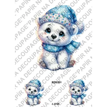Umělecký papír Rýžový a soft papír na decoupage - Lední medvídek - KB2755 Materiál: Soft, Rozměr: A4