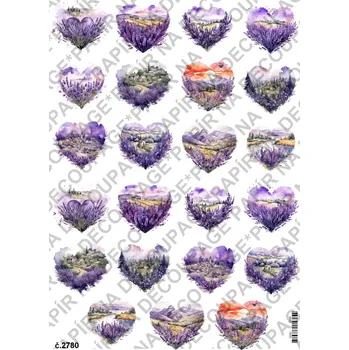 Umělecký papír Rýžový a soft papír na decoupage - Levandule srdce - KB2780 Materiál: Soft, Rozměr: A4