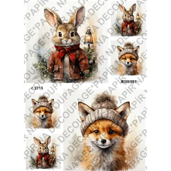 Umělecký papír Rýžový a soft papír na decoupage - Zvířátko v zimě - KB2715 Materiál: Soft, Rozměr: A4