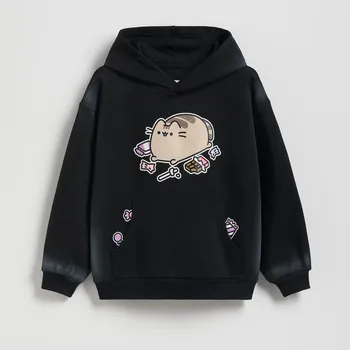 Dívčí mikina Reserved - Mikina s kapucí Pusheen - černý - 284FA-99X - 284FA-99X-164