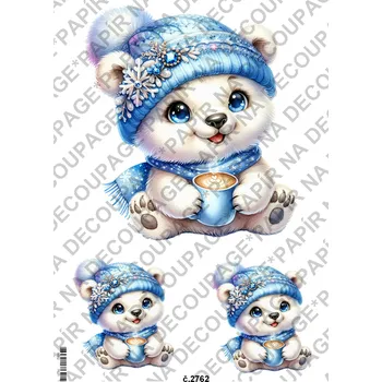 Umělecký papír Rýžový a soft papír na decoupage - Lední medvídek - KB2762 Materiál: Soft, Rozměr: A4