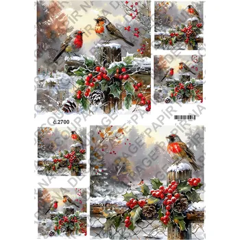 Umělecký papír Rýžový a soft papír na decoupage - Ptáček, lucerna, zima - KB2700 Materiál: Soft, Rozměr: A4