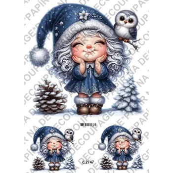 Umělecký papír Rýžový a soft papír na decoupage - Holčička a sova - KB2747 Materiál: Soft, Rozměr: A4