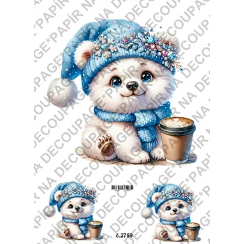 Umělecký papír Rýžový a soft papír na decoupage - Lední medvídek - KB2759 Materiál: Rýžový papír, Rozměr: A4