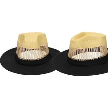 Klobouk Černý letní klobouk se žlutou perforací a žlutým pruhem
