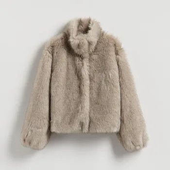 Reserved - Kožešina s vysokým límcem - světle šedá - VZ747-09X - VZ747-09X-S