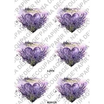 Umělecký papír Rýžový a soft papír na decoupage - Levandule srdce - KB2778 Materiál: Soft, Rozměr: A4