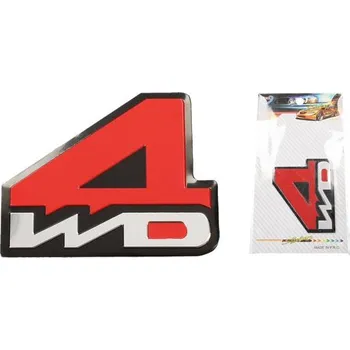 Samolepicí dekorace na vozidlo Kovová samolepka 4WD červená 7 x 5,5 cm