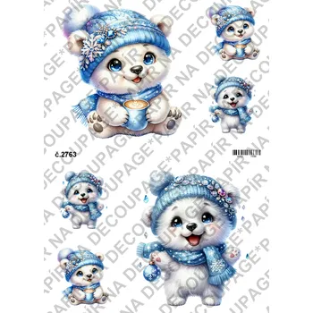 Umělecký papír Rýžový a soft papír na decoupage - Lední medvídek - KB2763 Materiál: Soft, Rozměr: A4