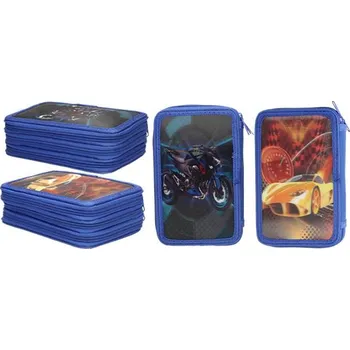 Penál Třípatrový plně vybavený penál 3D Modrý