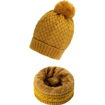 Šála Dětská pletená čepice a nákrčník žlutá