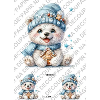 Umělecký papír Rýžový a soft papír na decoupage - Lední medvídek - KB2767 Materiál: Soft, Rozměr: A4