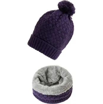 Šála Dětská pletená čepice a nákrčník fialová