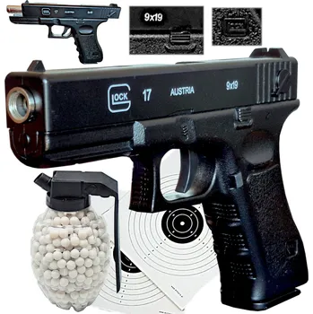 Replika zbraně PISTOLE Glock 17 GEN. IV CELOKOVOVÁ REPLIKA NA KULIČKY + GRANÁT + terče