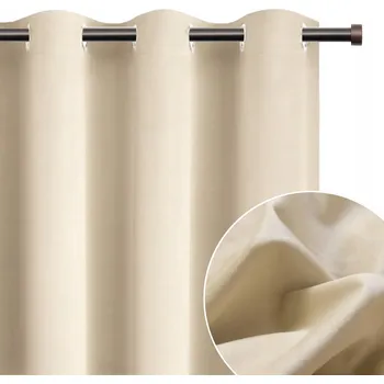 Obraz Závěs KRÉMOVÁ 140x250 cm elegantní NA PRŮCHODKÁCH KOLEČEK BÉŽOVÁ