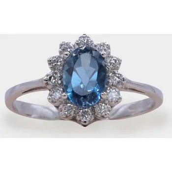 Prsten Zásnubní prsten s topazem London Blue a diamanty