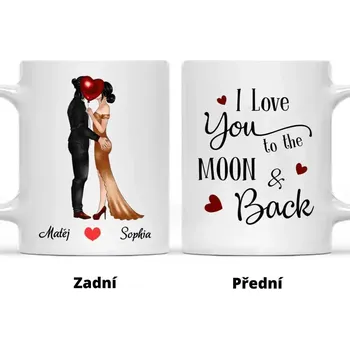Hrnek - Objímající se pár - I Love You to the Moon and Back Růžová