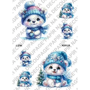 Umělecký papír Rýžový a soft papír na decoupage - Lední medvídek - KB2766 Materiál: Rýžový papír, Rozměr: A4