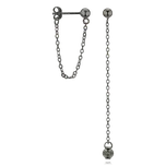 0085 MINET Černé stříbrné náušnice s řetízkem