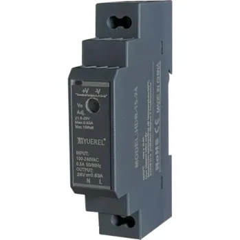 Měnič napětí Spínaný zdroj na DIN lištu 24V 0,63A 15W AC 100–240V Kompaktní napájecí adaptér do rozvaděče 1,8x9x5,5 cm Stabilní DC napětí