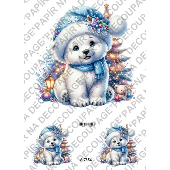Umělecký papír Rýžový a soft papír na decoupage - Lední medvídek - KB2754 Materiál: Soft, Rozměr: A4