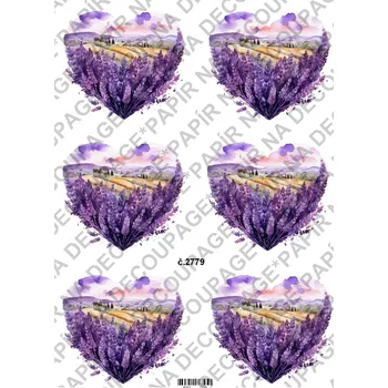 Výtvarný papír Rýžový a soft papír na decoupage - Levandule srdce - KB2779 Materiál: Rýžový papír, Rozměr: A4