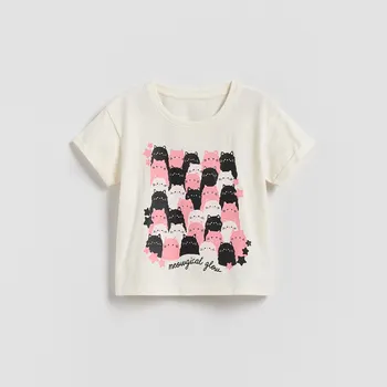 Dívčí oblečení Reserved - Tričko s lesklým potiskem - krémová - 567FT-01X - 567FT-01X-104