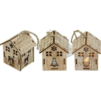 Vánoční dekorace Svítící dřevěná chaloupka žíhaná