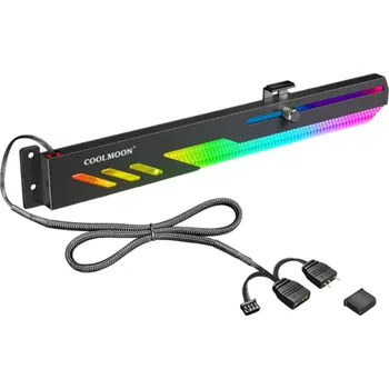 USB hub ARGB horizontální držák grafické karty 280x11x38mm s 50cm ARGB kabelem více rozhraní 4pin 5V samčí a samičí konektory černá