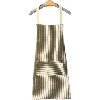 Kuchyňská zástěra Lněná pruhovaná zástěra bez rukávů Kuchyňská a zahradnická Přírodní materiál Stylová ochrana oblečení Praktická a lehká hnědá