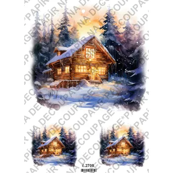 Umělecký papír Rýžový a soft papír na decoupage - Chata v zimě - KB2708 Materiál: Soft, Rozměr: A4