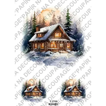 Umělecký papír Rýžový a soft papír na decoupage - Chata v zimě - KB2709 Materiál: Soft, Rozměr: A4