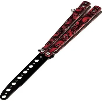 kapesní nůž BSH Tréninkový kapesní skládací motýlek Red Skulls, 23,5 cm