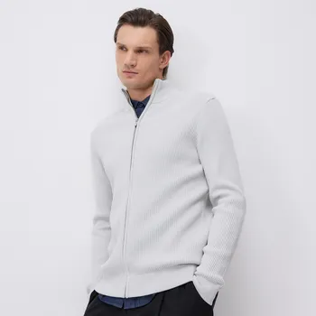 Pánský svetr Reserved - Svetr na zip se stojáčkem - světle šedá - 039FR-09X - 039FR-09X-XXL