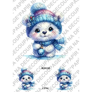 Umělecký papír Rýžový a soft papír na decoupage - Lední medvídek - KB2764 Materiál: Soft, Rozměr: A4
