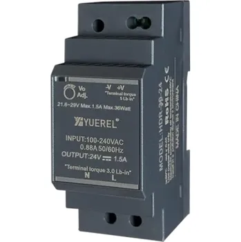 Měnič napětí Spínaný zdroj na DIN lištu AC 100–240V DC 24V 1,5A 30W Kompaktní napájecí adaptér 3,5x9x5,5 cm Stabilní výkon Průmyslové použití
