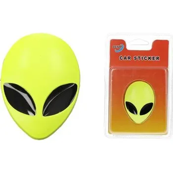 Samolepicí dekorace na vozidlo Kovová samolepka žluté UFO 3,7cm x 5cm