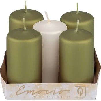 Svíčka Emocio Válec 5ks 40x75mm Metal mat zelený+krémový mix, svíčky 5x74 gram 370 gram