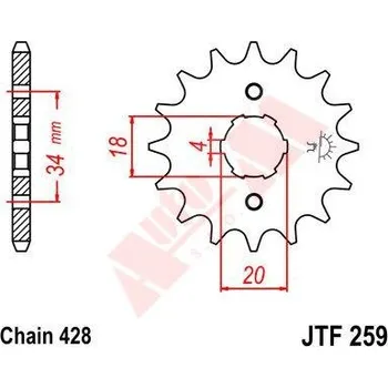 Řetězová sada pro motocykl řetězové kolečko 14z střed 20/18 mm řetěz 428 YUKI, Honda, KYMCO